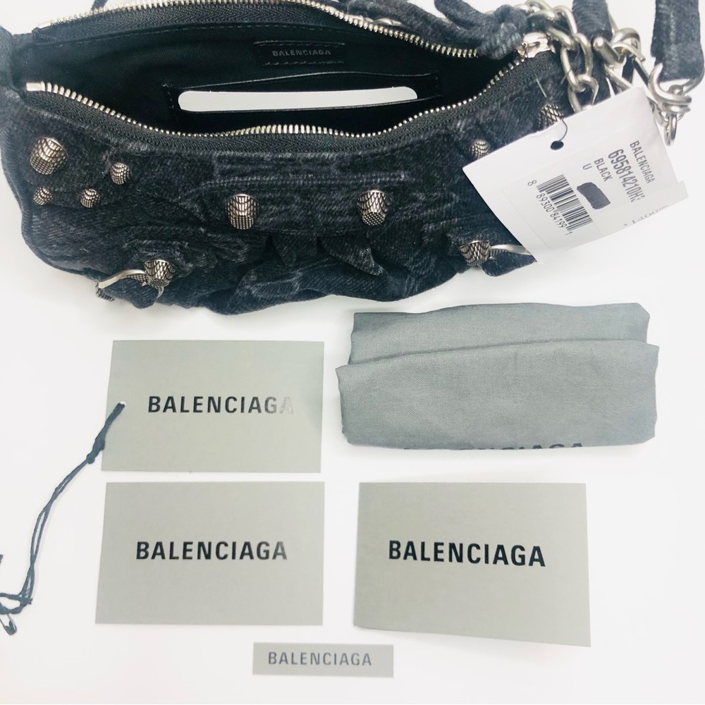 BALENCIAGA LE CAGOLE DENIM MINI BAG W/ CHAIN & STRAP - Picture 5 of 14